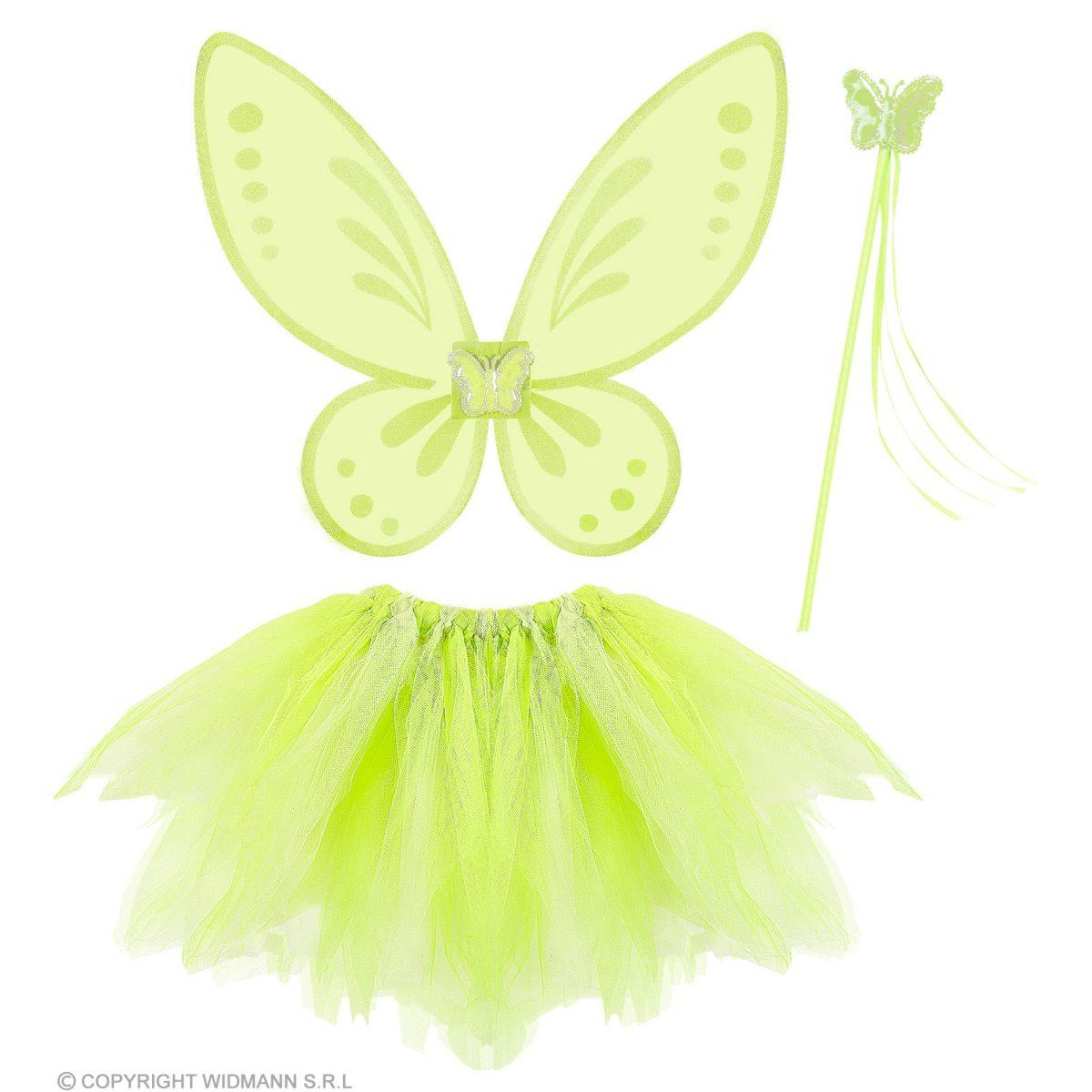 Gonna farfalla verde ali bacchetta Set 3 pz