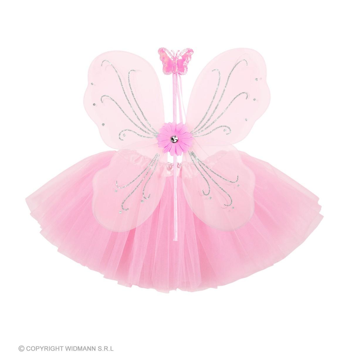 Gonna farfalla rosa ali bacchetta Set 3 pz
