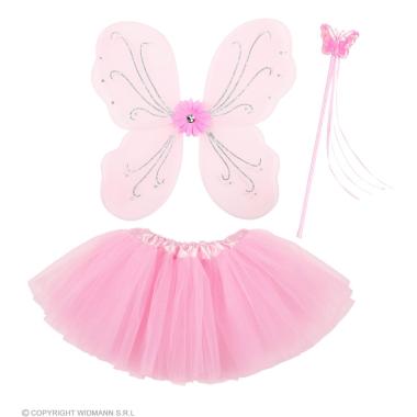Gonna farfalla rosa ali bacchetta Set 3 pz
