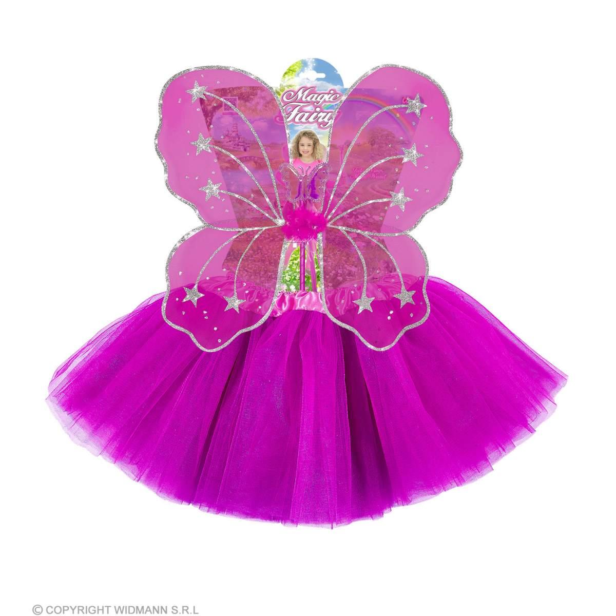 Gonna farfalla rosa ali bacchetta Set 3 pz