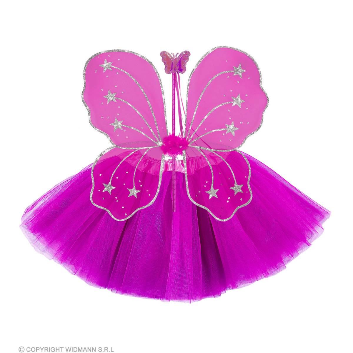 Gonna farfalla rosa ali bacchetta Set 3 pz