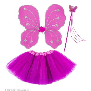 Gonna farfalla rosa ali bacchetta Set 3 pz