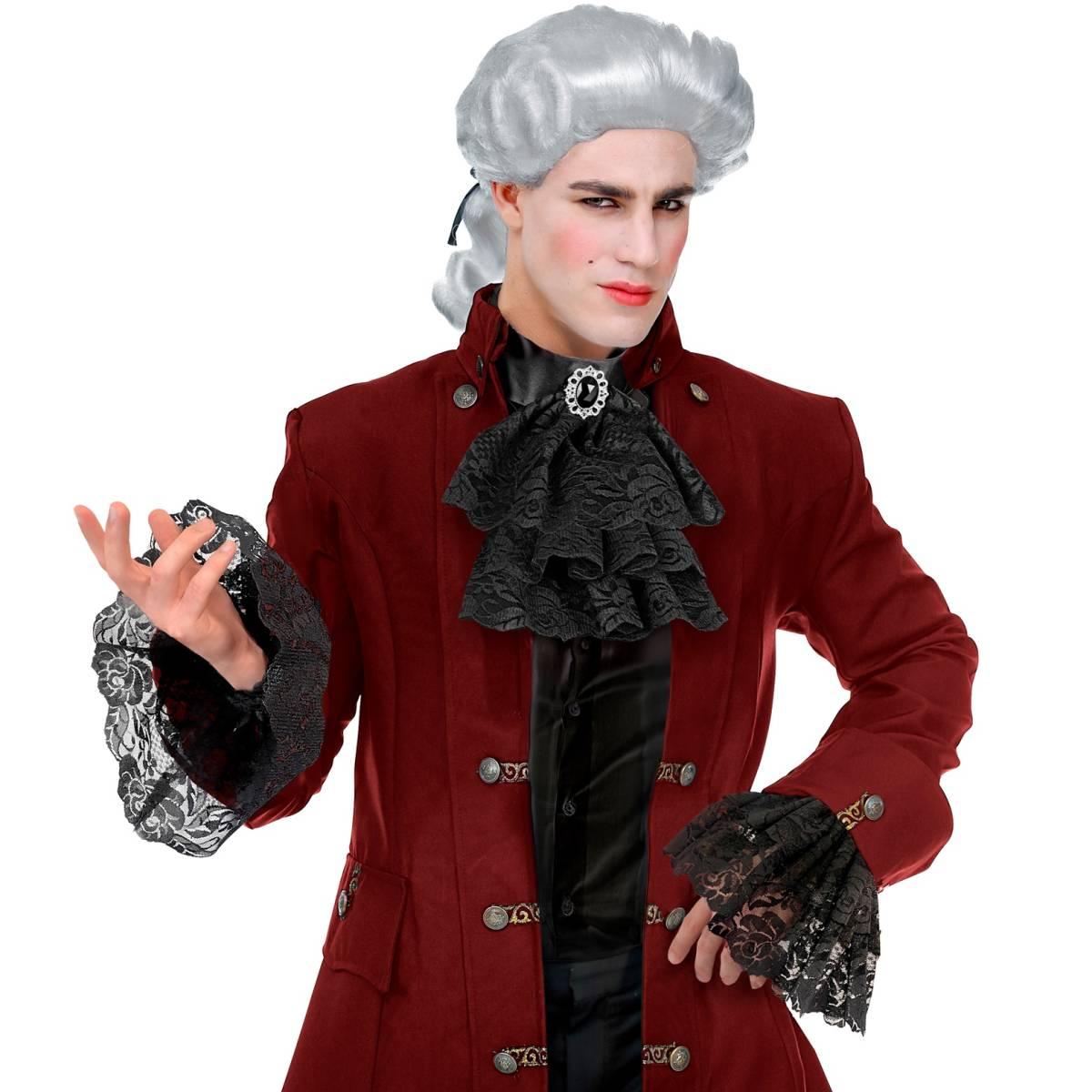 Jabot tessuto nero pizzo polsini