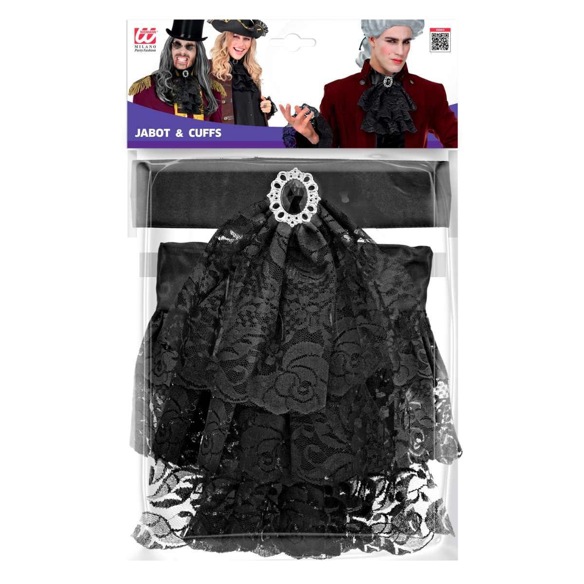 Jabot tessuto nero pizzo polsini