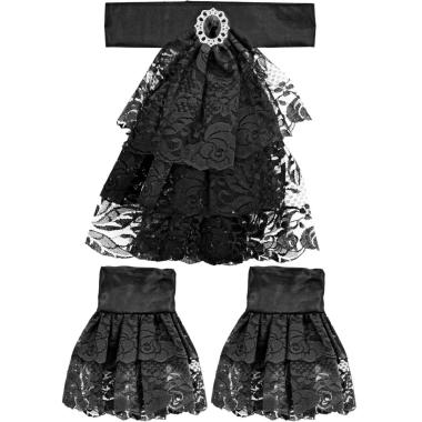 Jabot tessuto nero pizzo polsini