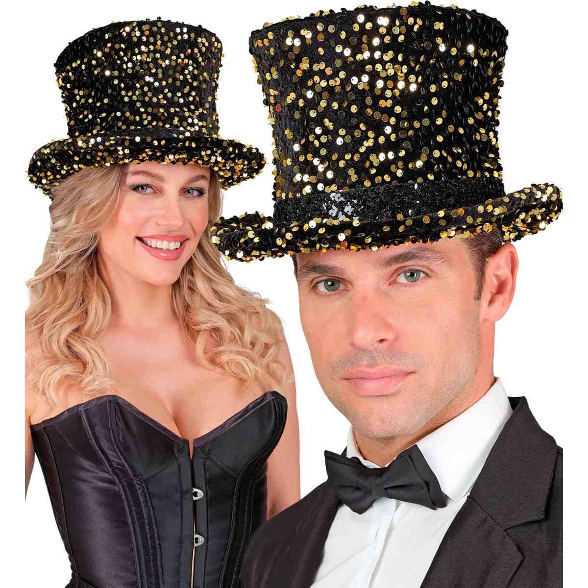 Cappello cilindro oro paillettes