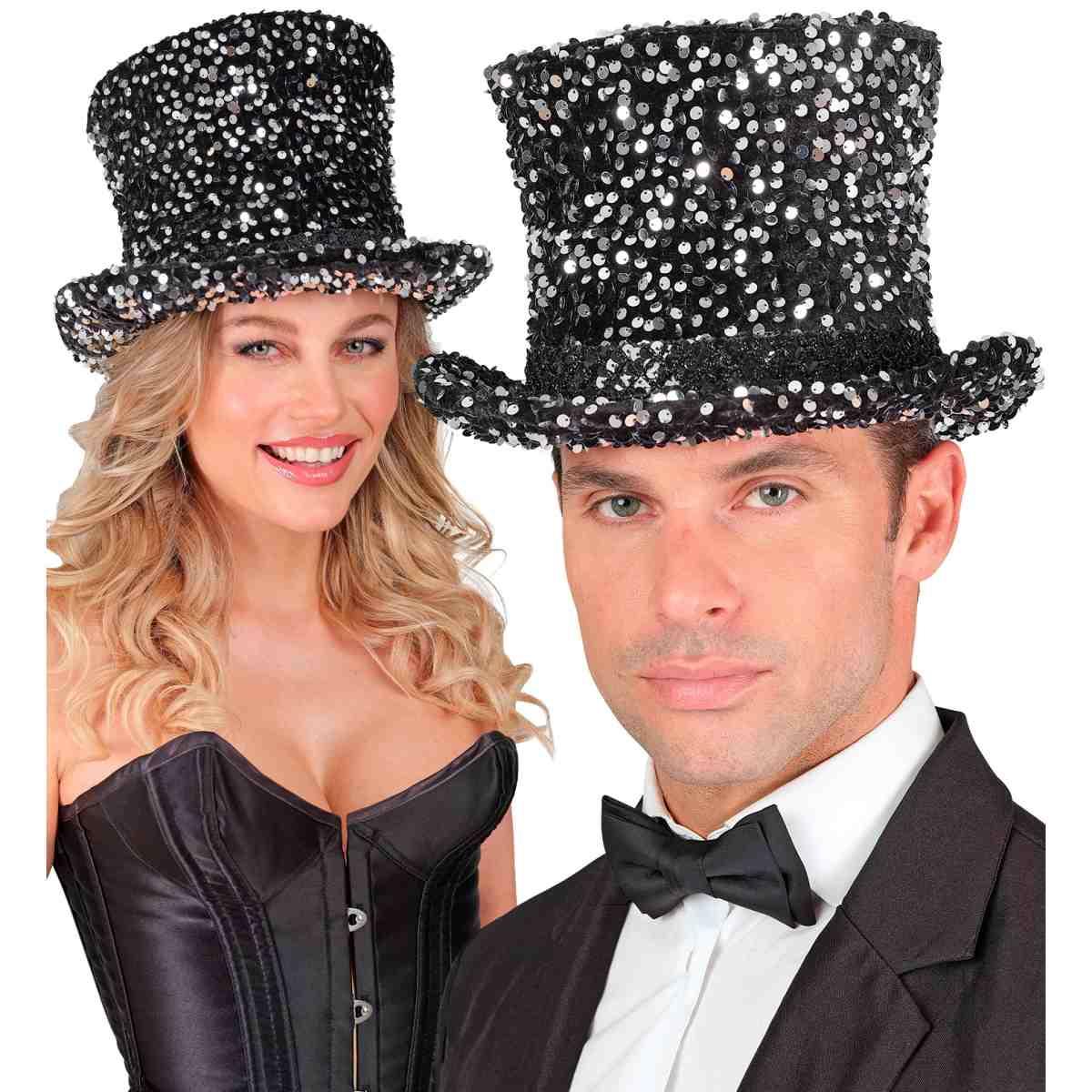 Cappello cilindro argento paillettes