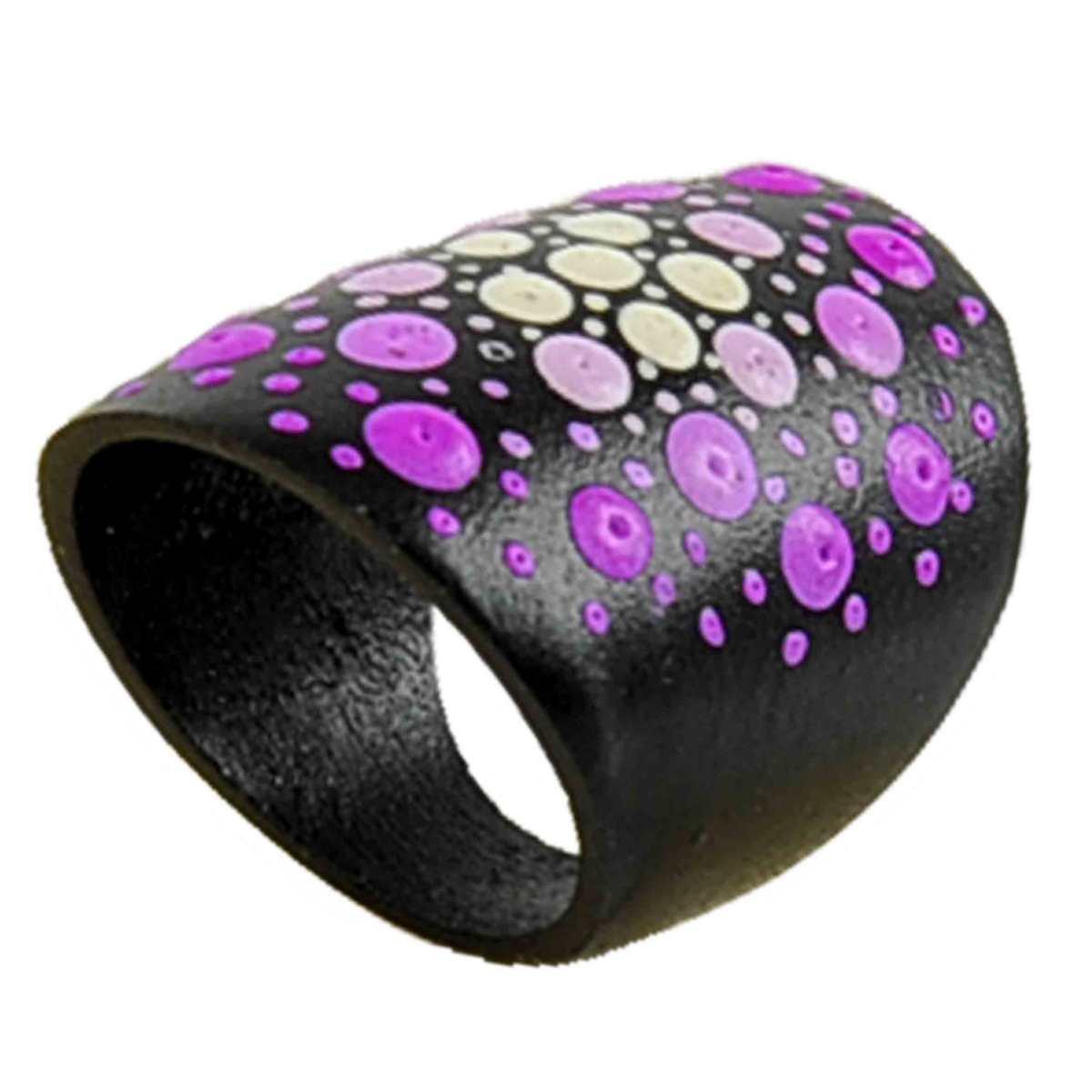 Anello legno nero cerchi puntinati 4 colori