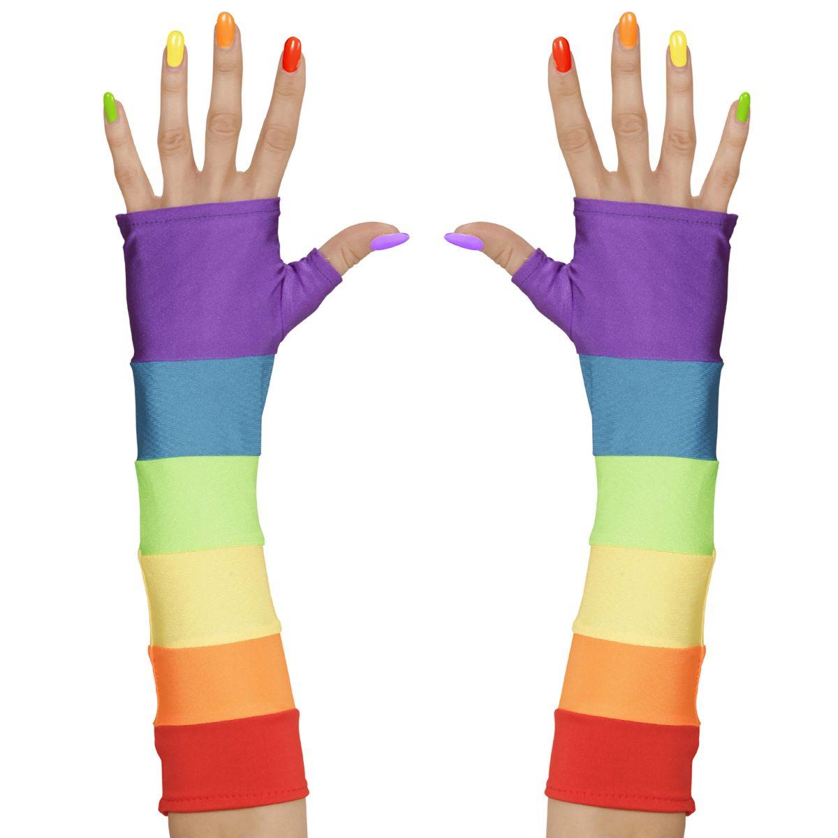 Guanti lunghi arcobaleno senza dita