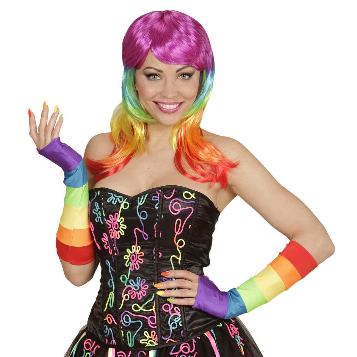 Guanti lunghi arcobaleno senza dita