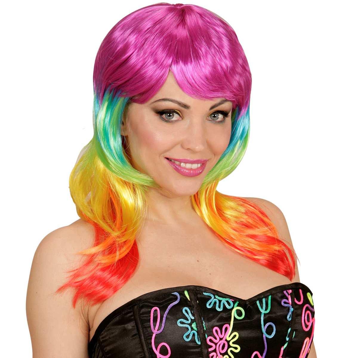 Parrucca multicolor mossa frangia