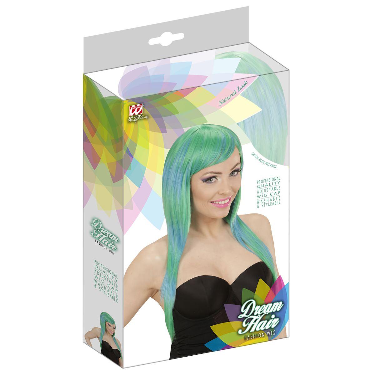 Parrucca dream verde blu melange liscia frangia