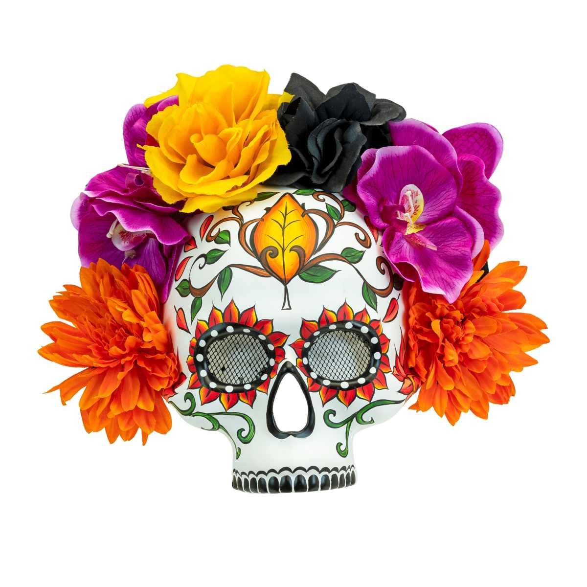 Maschera viso pvc horror dia de los muertos fiori mezzo viso