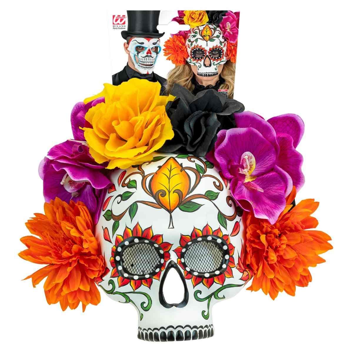 Maschera viso pvc horror dia de los muertos fiori mezzo viso