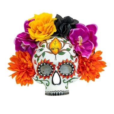 Maschera viso pvc horror dia de los muertos fiori mezzo viso