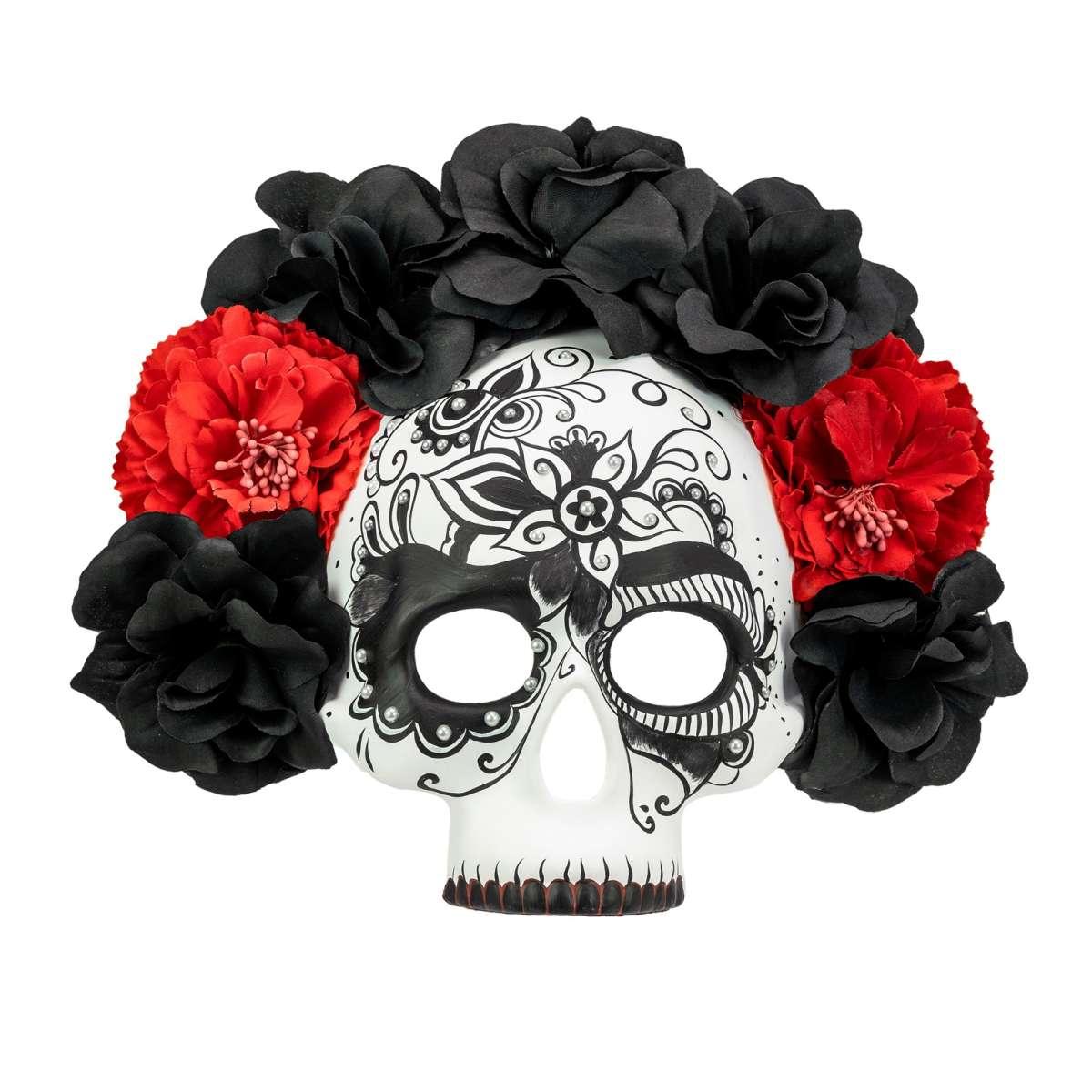 Maschera viso pvc horror dia de los muertos fiori mezzo viso