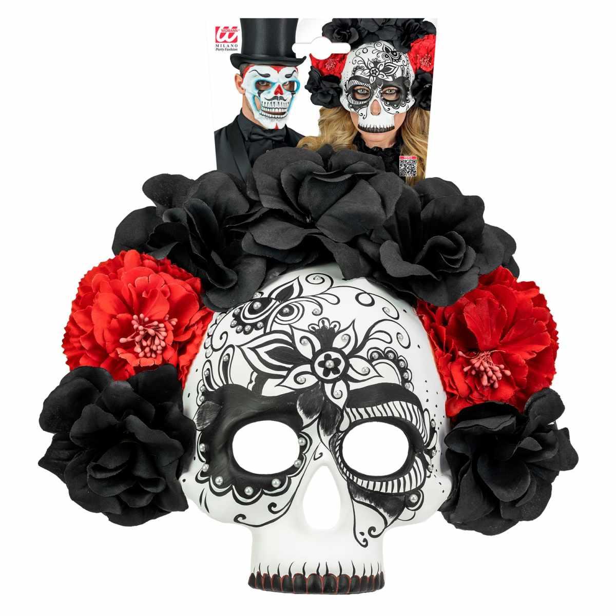 Maschera viso pvc horror dia de los muertos fiori mezzo viso