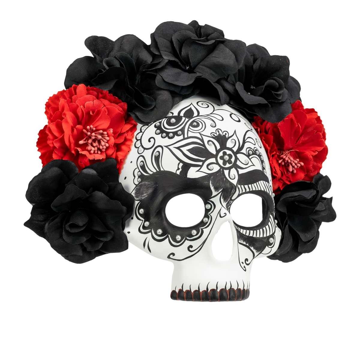 Maschera viso pvc horror dia de los muertos fiori mezzo viso