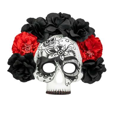 Maschera viso pvc horror dia de los muertos fiori mezzo viso