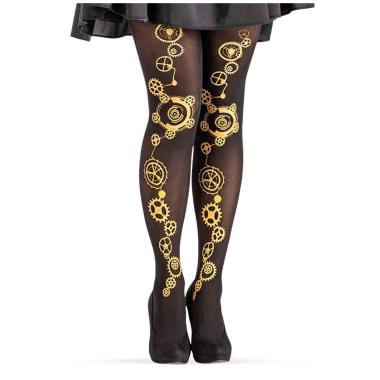 Collant steampunk nere ingranaggi oro