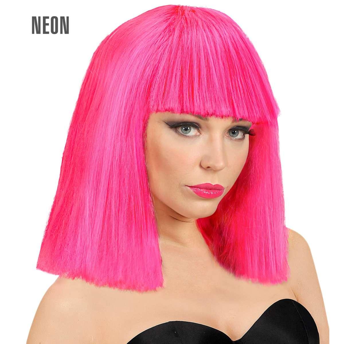 Parrucca caschetto rosa fluo liscia frangia show girl