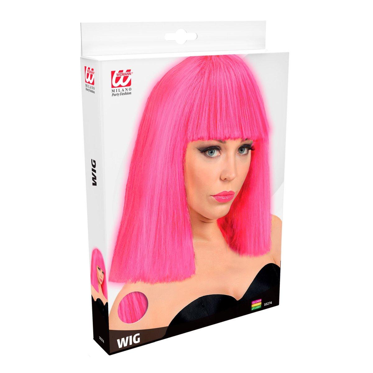 Parrucca caschetto rosa fluo liscia frangia show girl