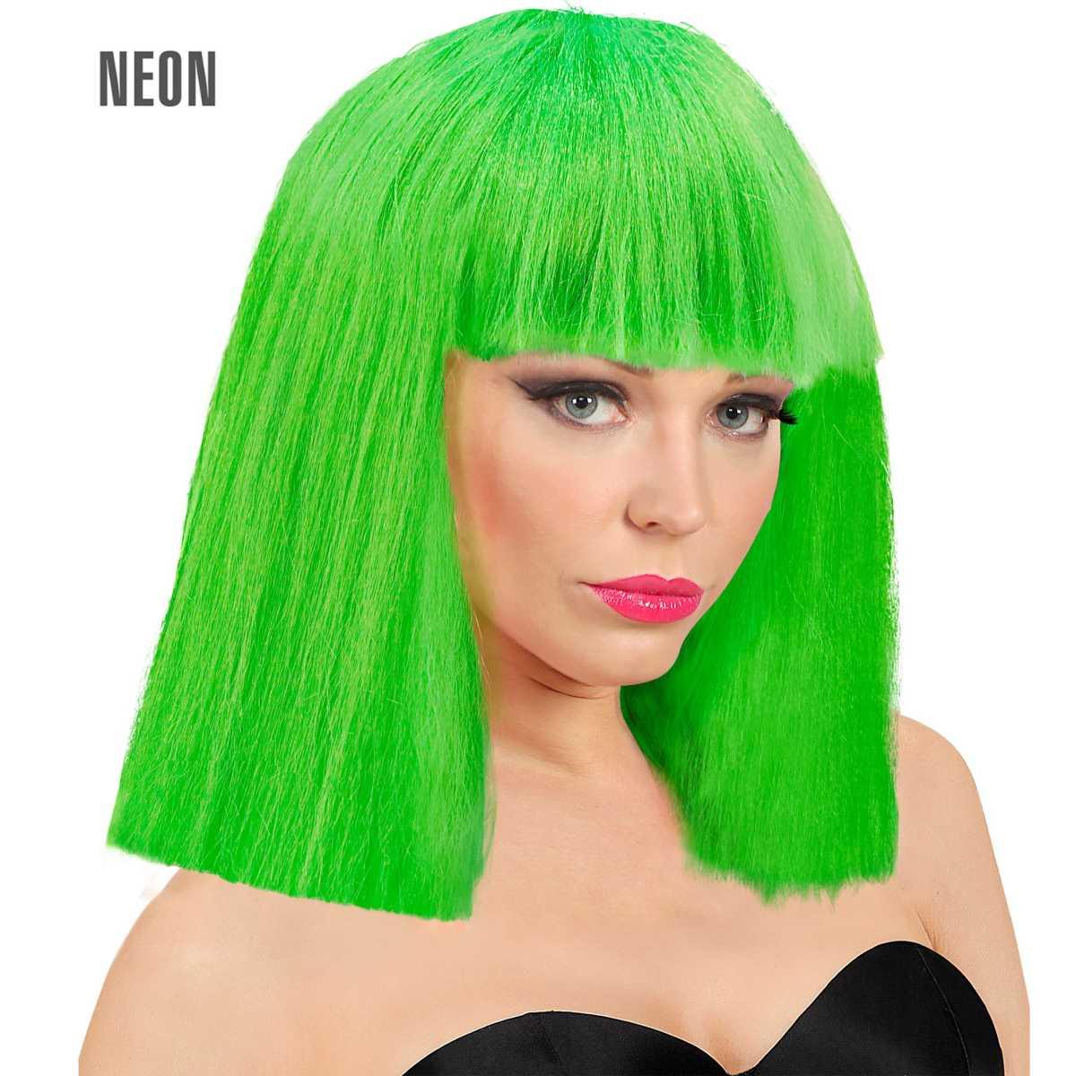 Parrucca caschetto verde fluo liscia frangia show girl