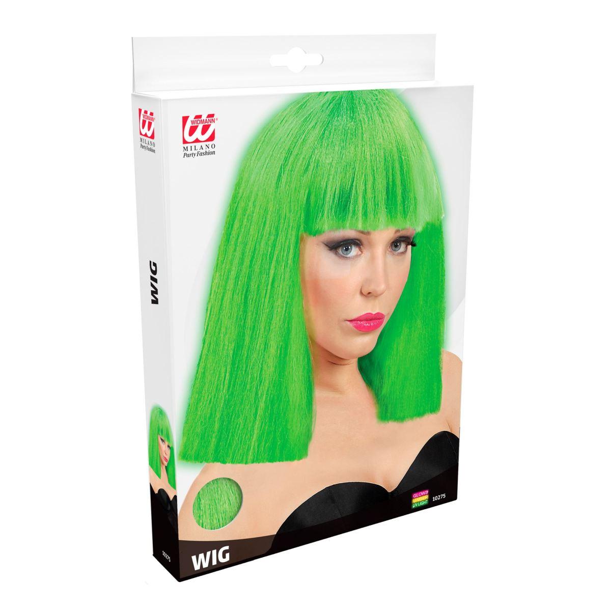 Parrucca caschetto verde fluo liscia frangia show girl