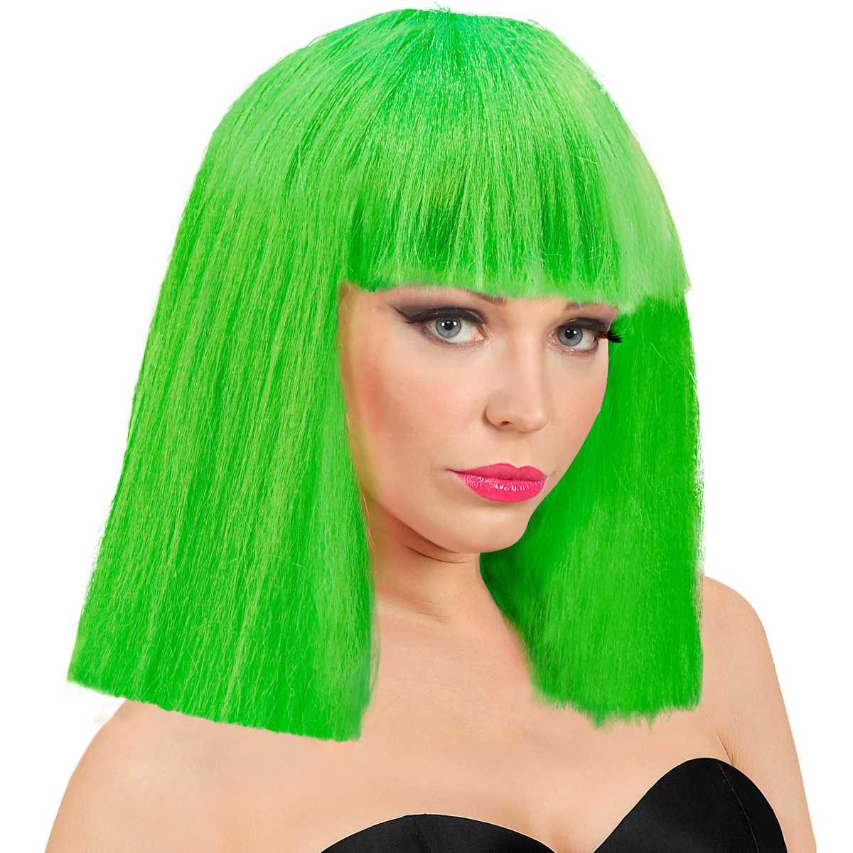 Parrucca caschetto verde fluo liscia frangia show girl