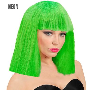 Parrucca caschetto verde fluo liscia frangia show girl