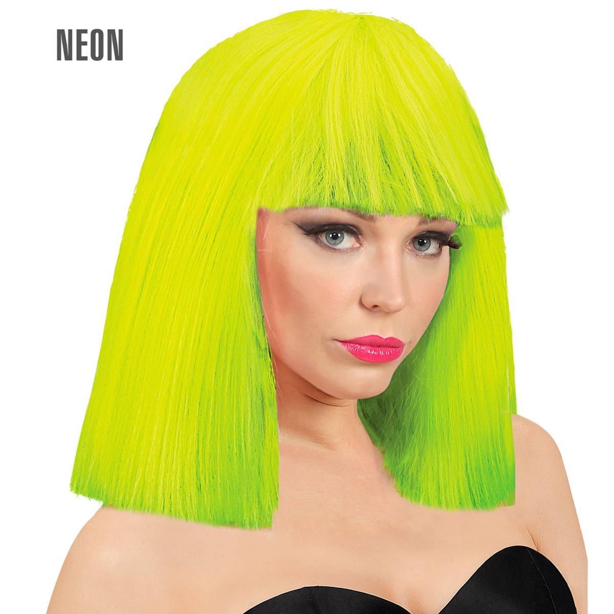 Parrucca caschetto giallo fluo liscia frangia show girl