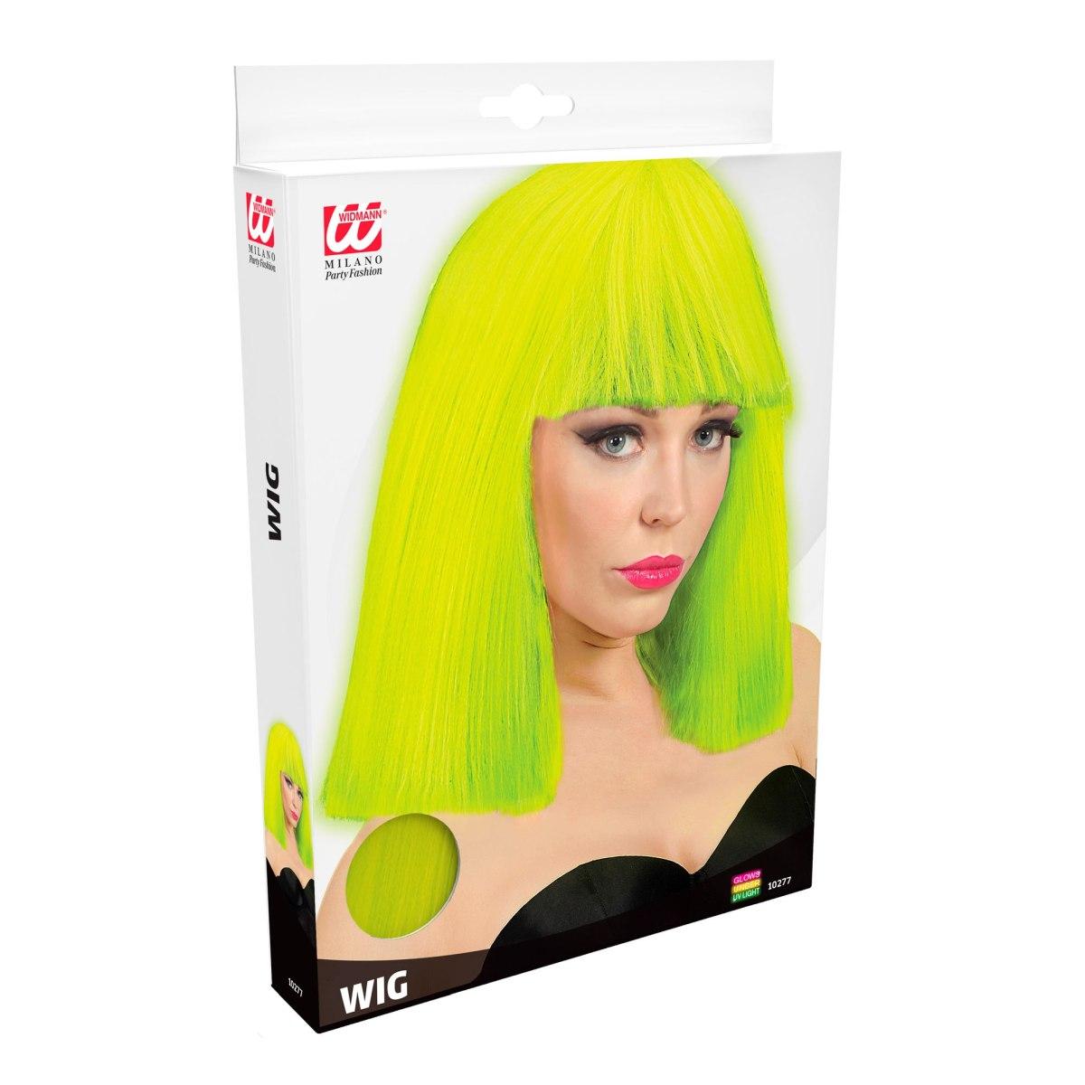 Parrucca caschetto giallo fluo liscia frangia show girl