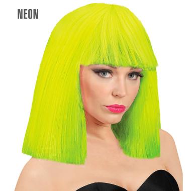 Parrucca caschetto giallo fluo liscia frangia show girl