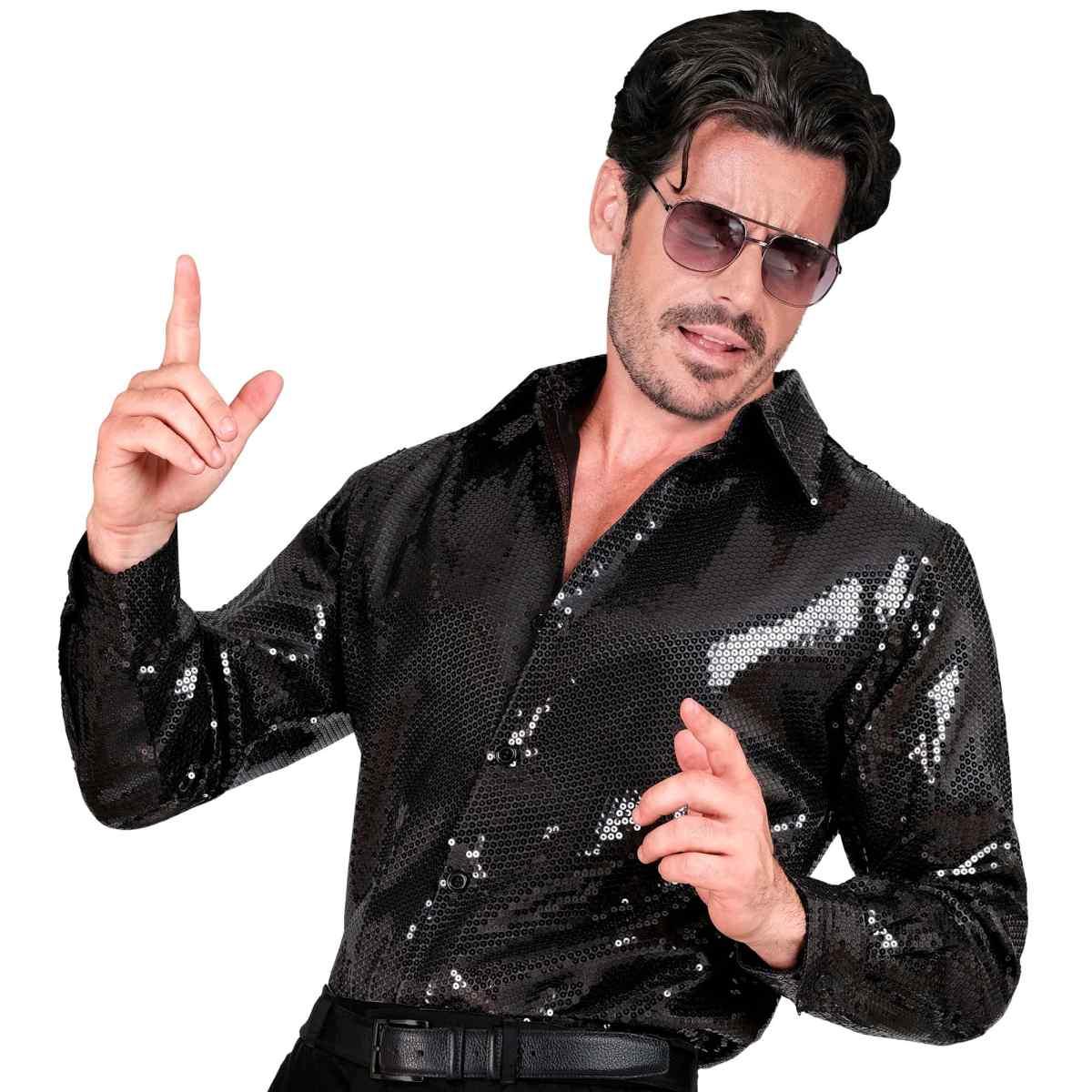 Camicia party disco paillettes nera