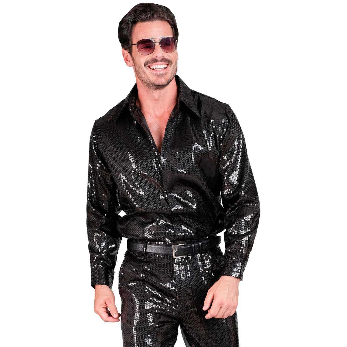 Camicia party disco paillettes nera