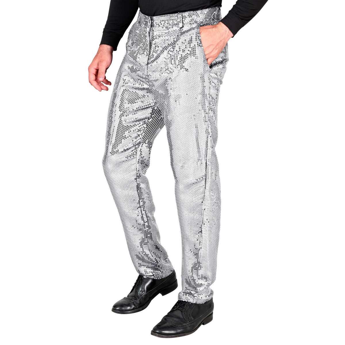 Pantaloni anni party disco argento paillettes