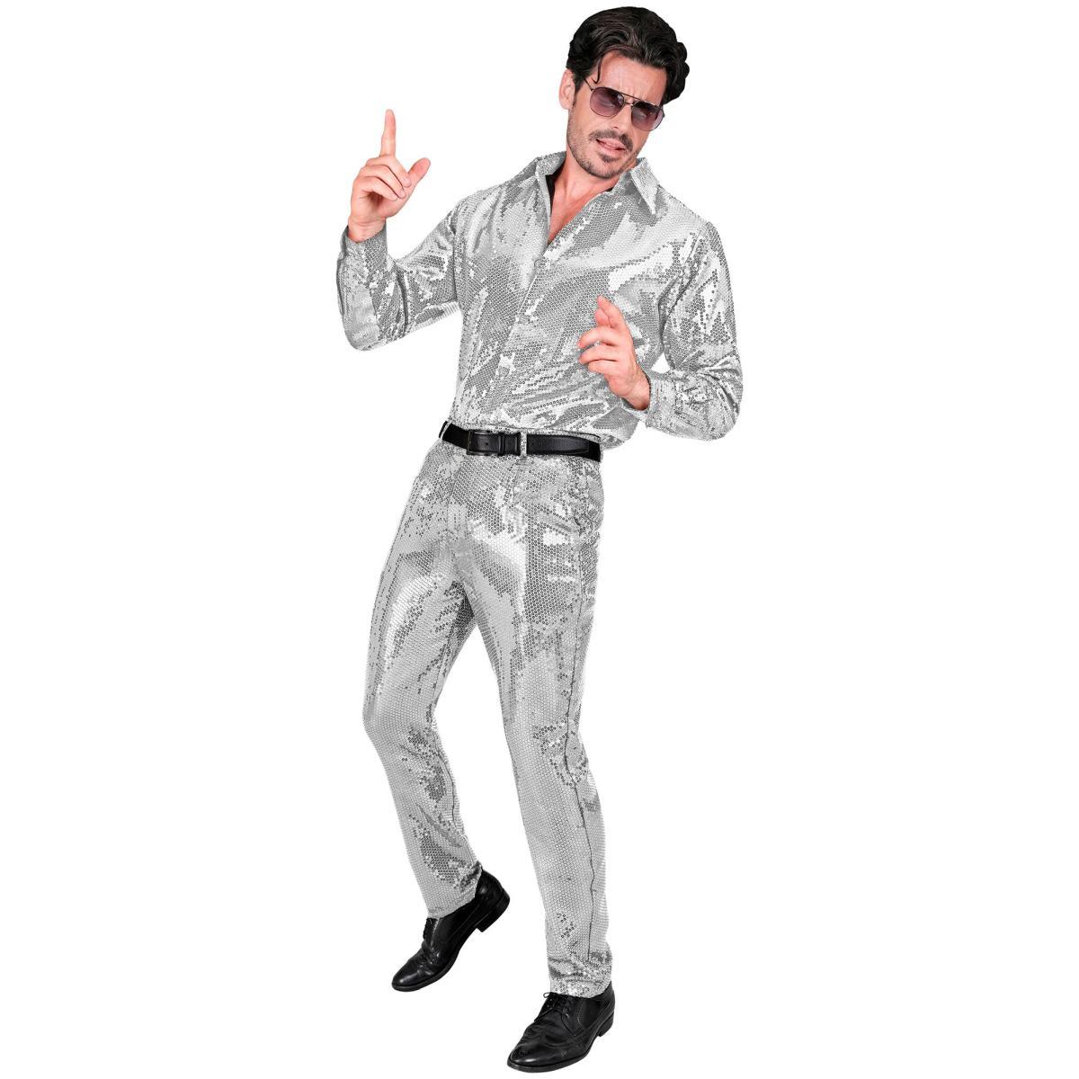Pantaloni anni party disco argento paillettes
