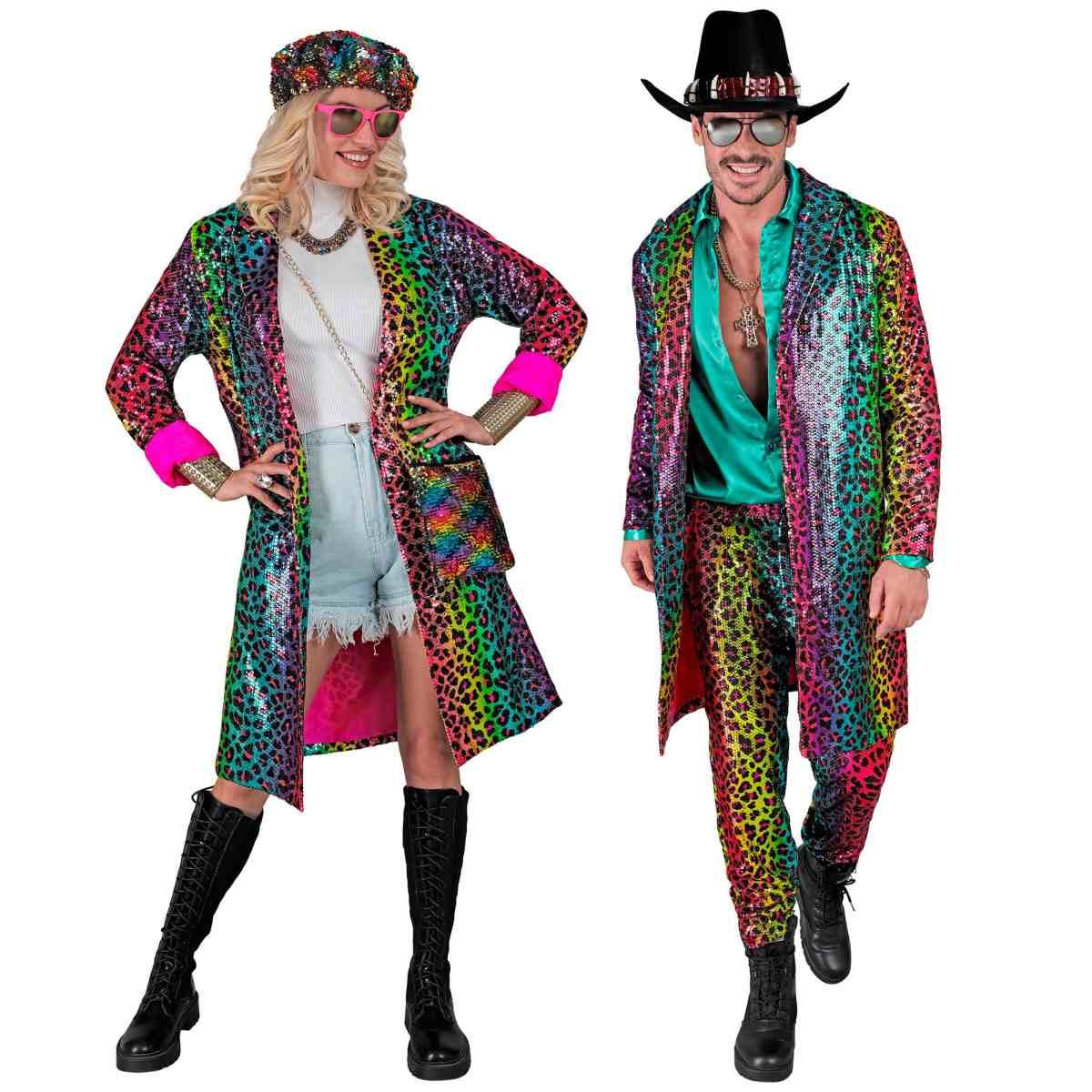 Cappotto party disco animalier leopardato arcobaleno