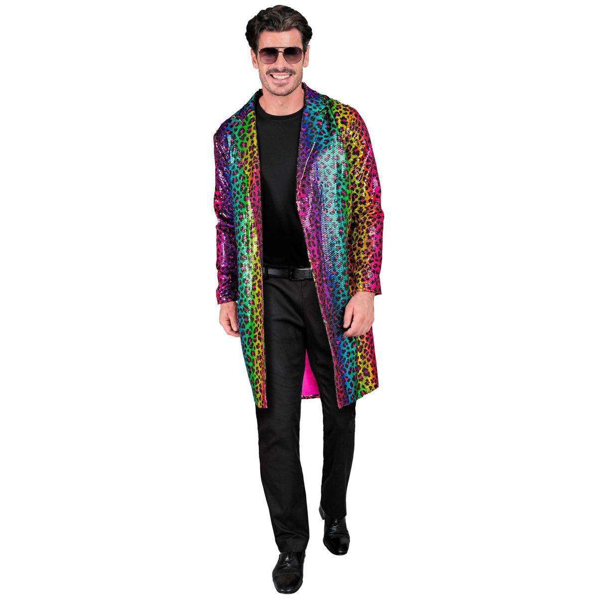 Cappotto party disco animalier leopardato arcobaleno