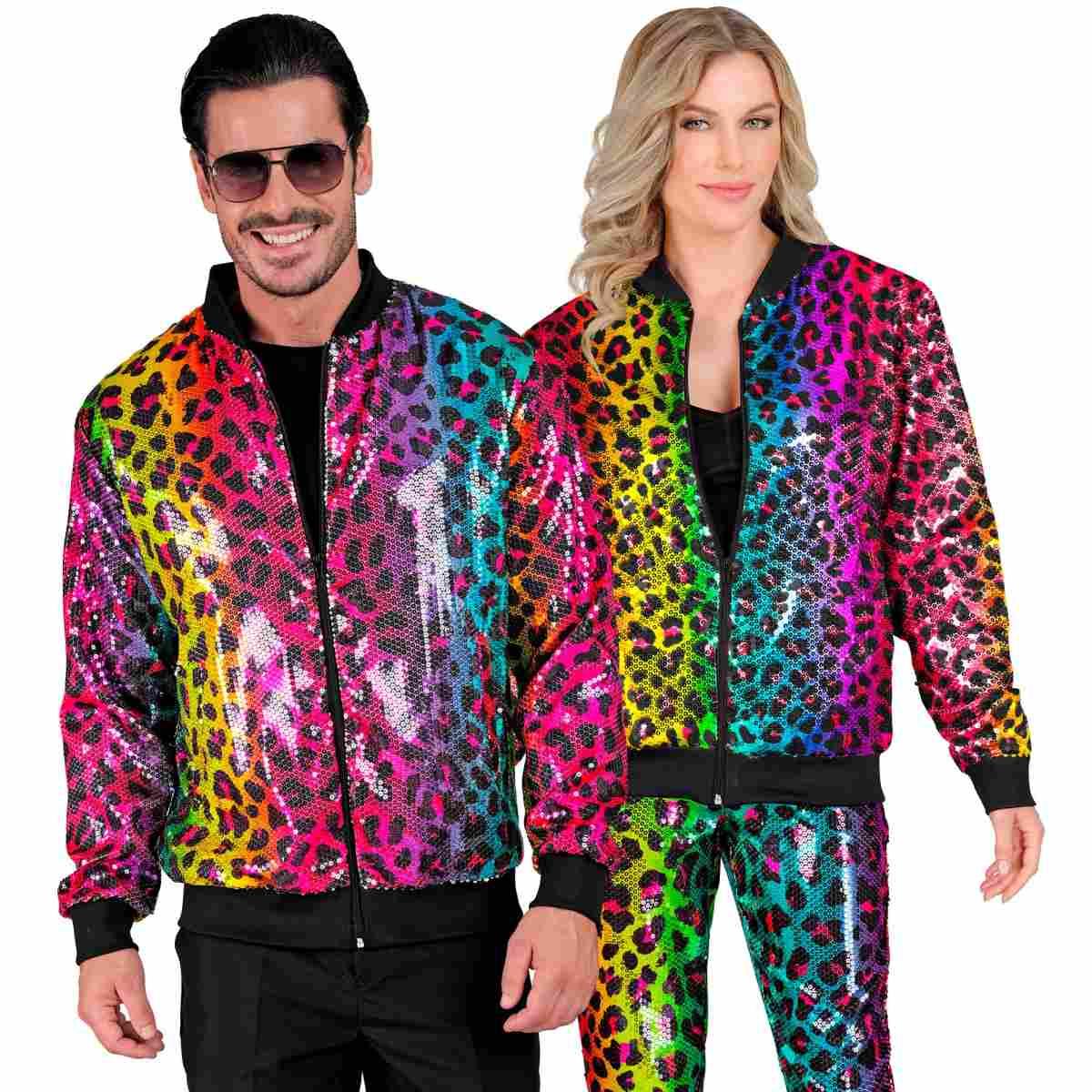 Giubbino bomber party disco leopardato animalier arcobaleno