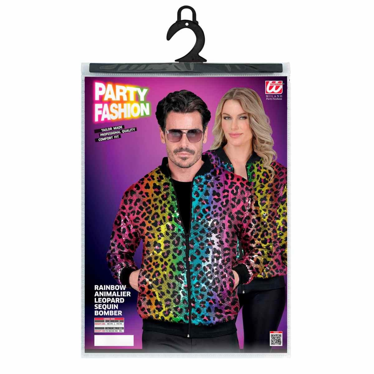 Giubbino bomber party disco leopardato animalier arcobaleno