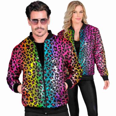 Giubbino bomber party disco leopardato animalier arcobaleno