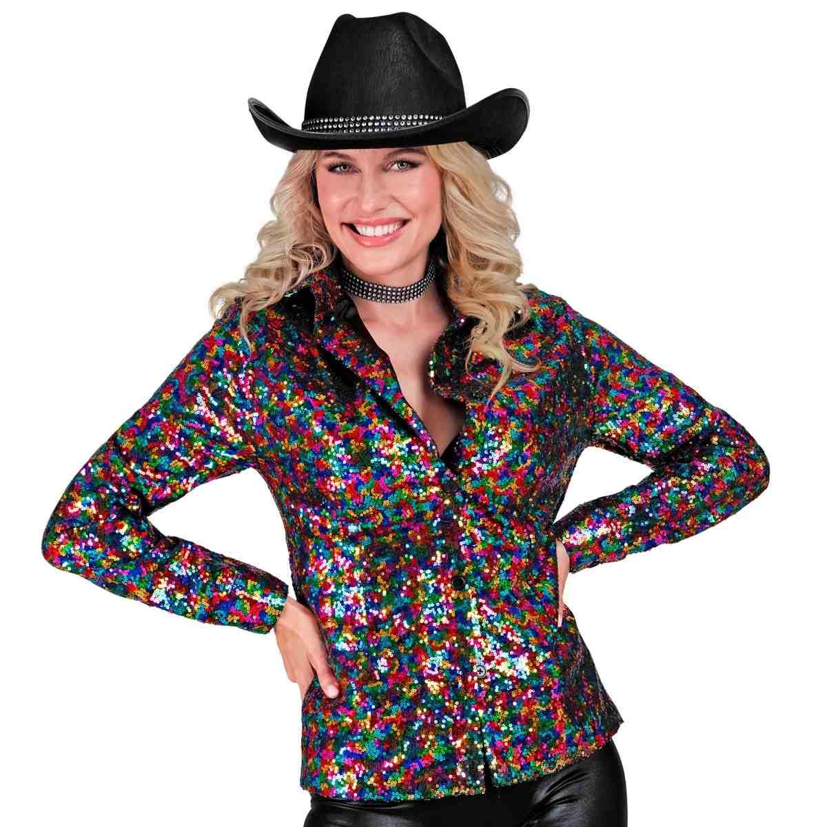 Camicia party disco paillettes multicolor