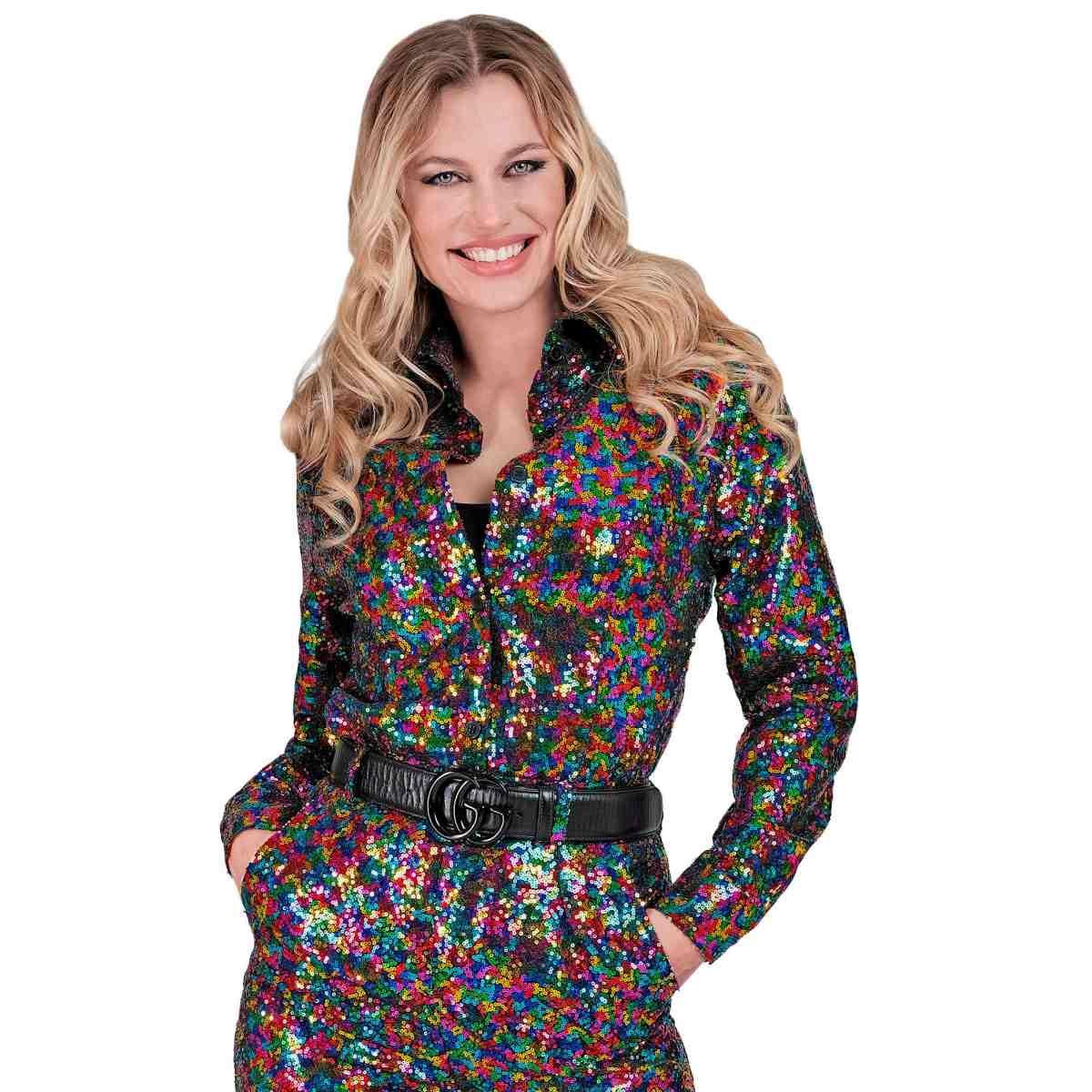 Camicia party disco paillettes multicolor