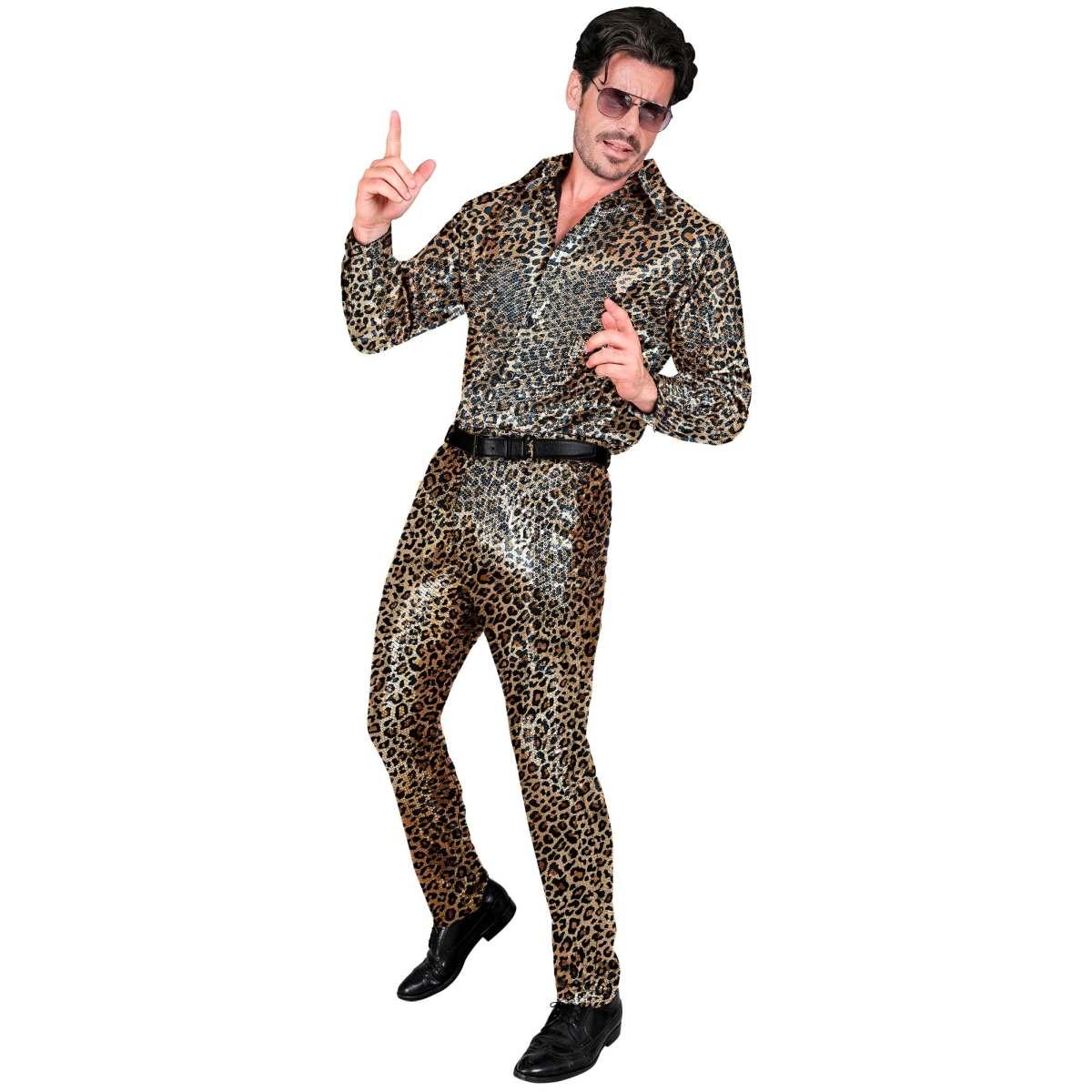 Pantaloni anni party disco animalier leopardati paillettes