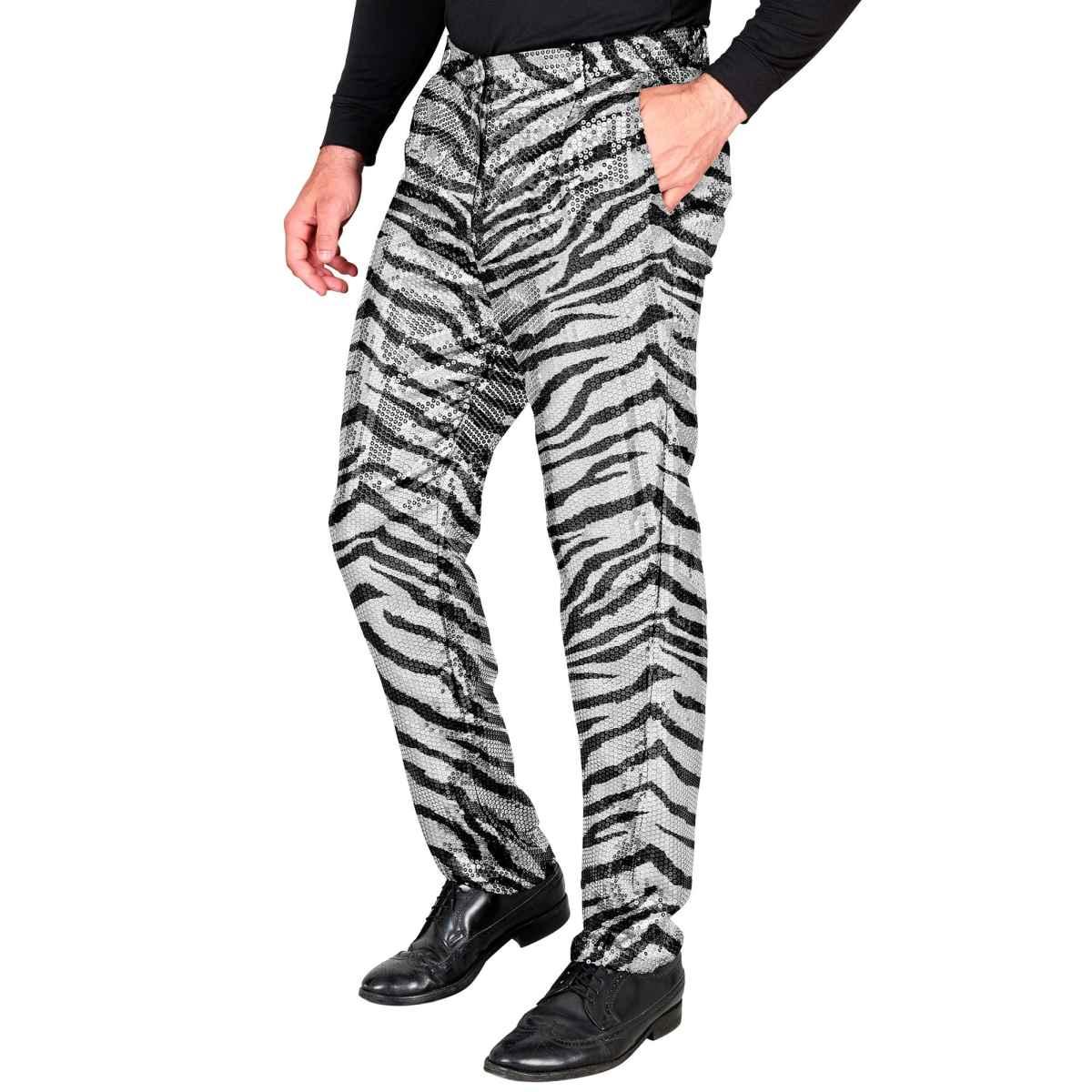 Pantaloni anni party disco animalier zebrati paillettes