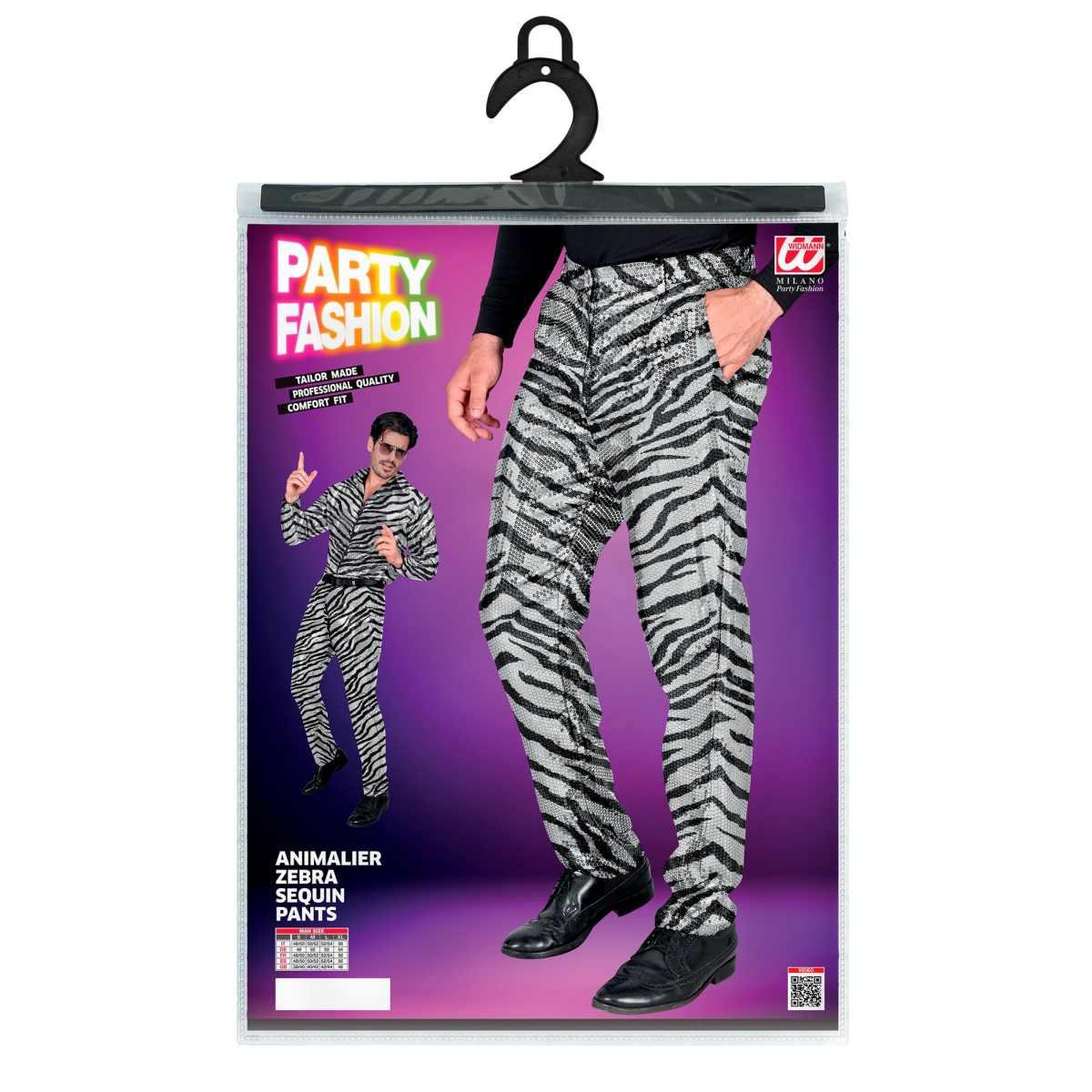 Pantaloni anni party disco animalier zebrati paillettes