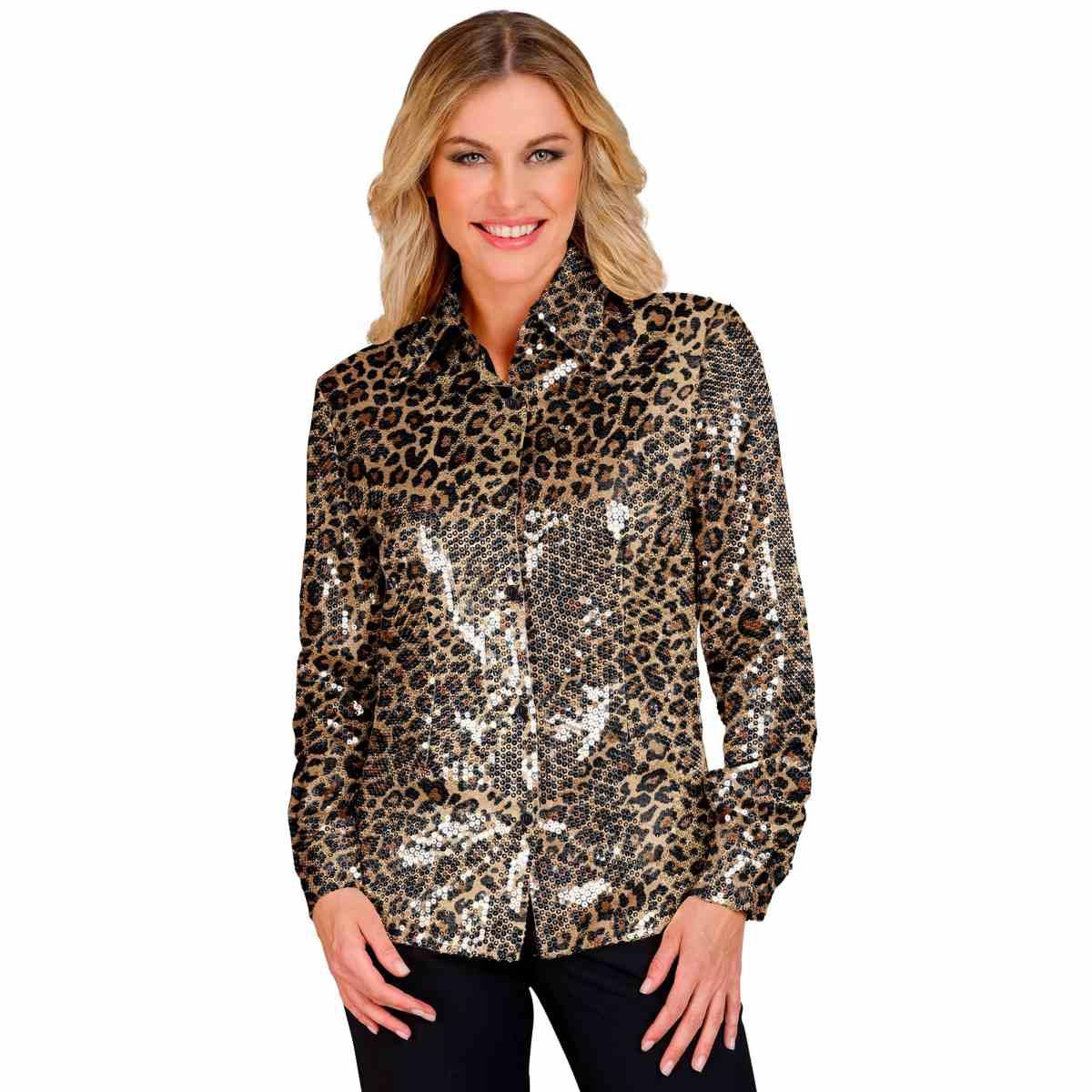 Camicia party disco paillettes animalier leopardo