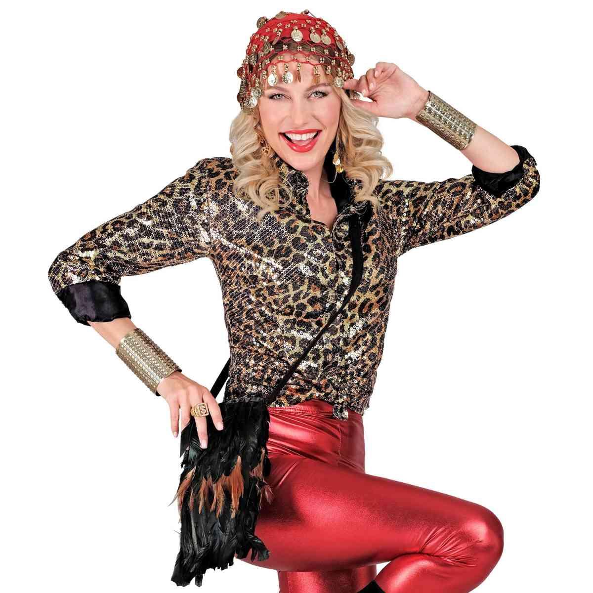 Camicia party disco paillettes animalier leopardo