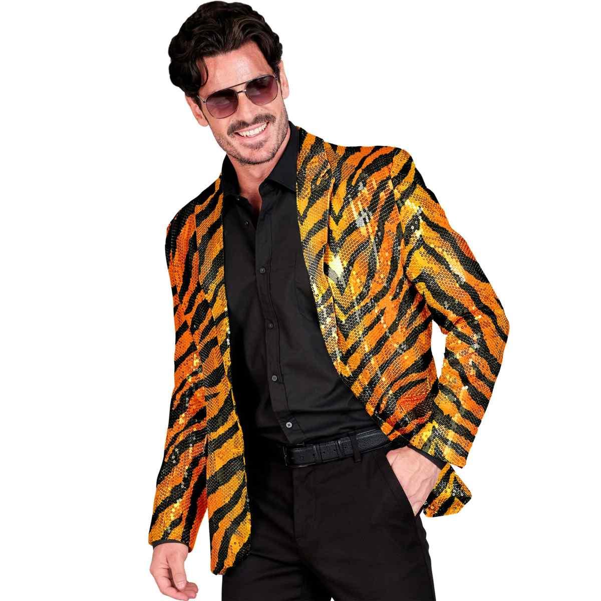Giacca party disco animalier tigrata paillettes